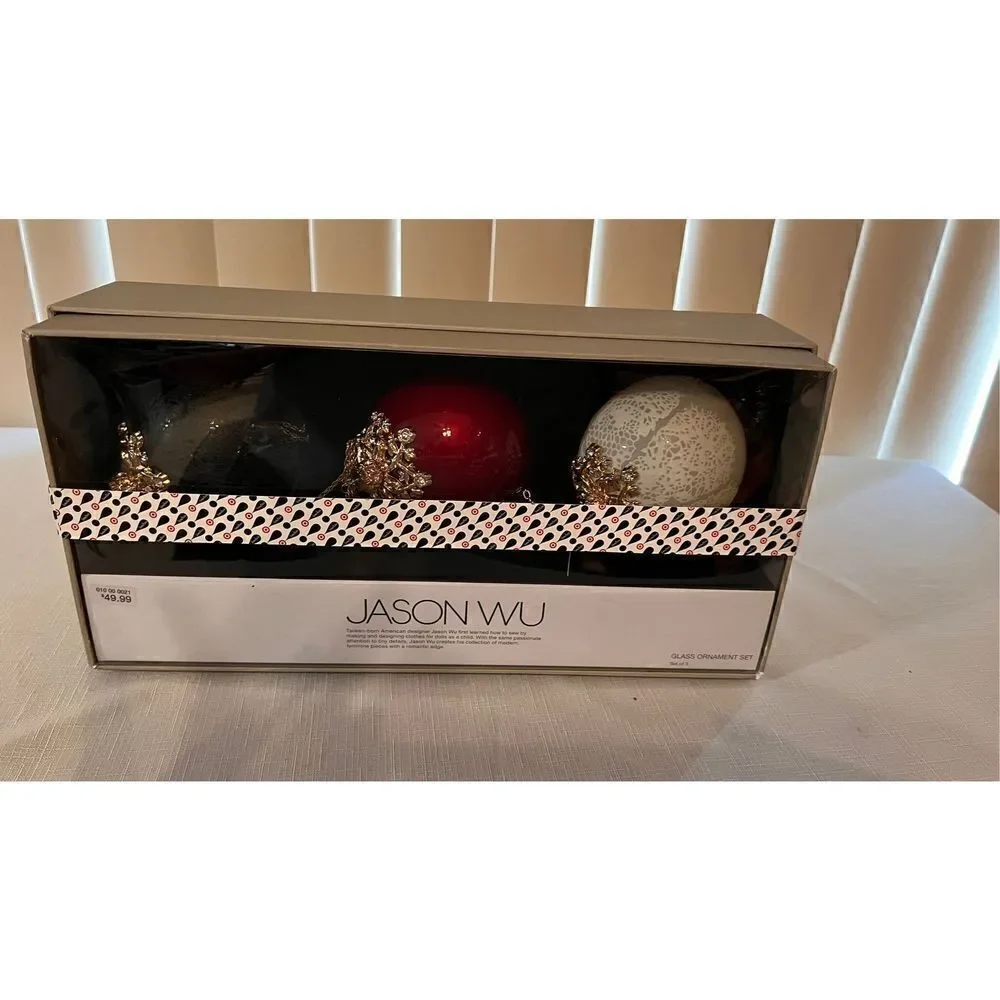 Jason Wu Neiman Marcus Holiday Ornament Set of 3 Elegant Designer Xmas Balls